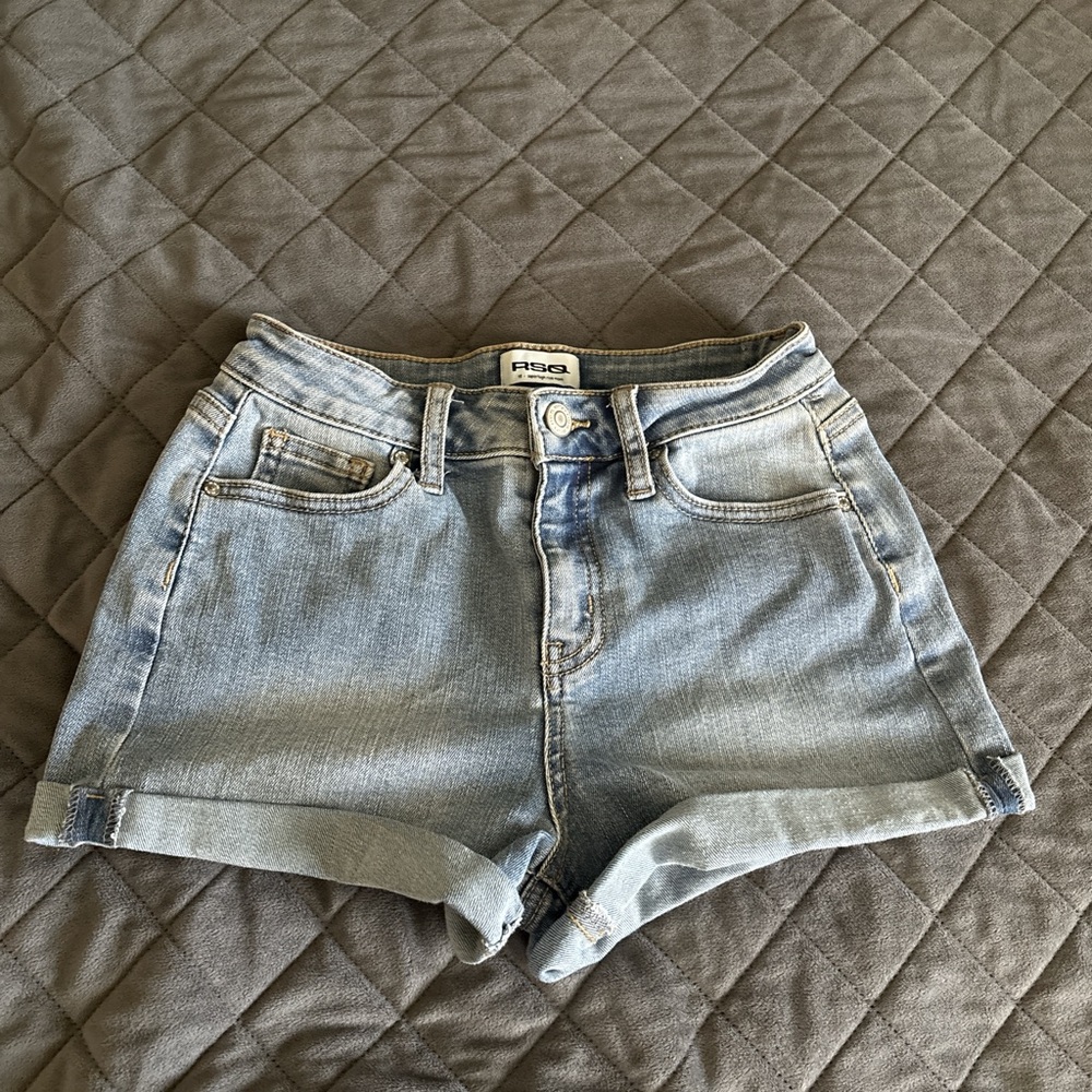 RSQ Blue Jean Shorts with Cuffed Hem and Distressed Look